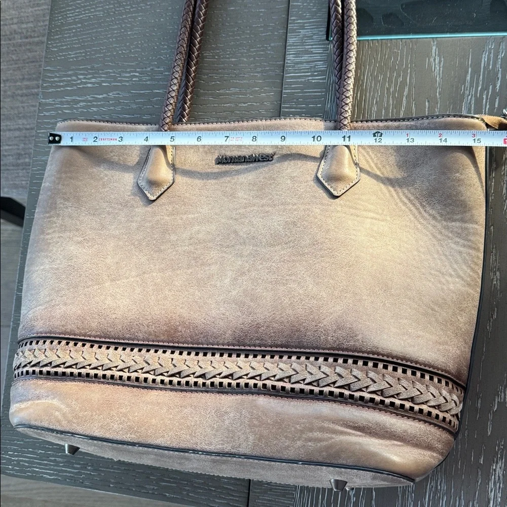 Montana West Pewter Brown Faux Leather Concealed Carry Bag Tote Braided Details - Picture 5 of 15
